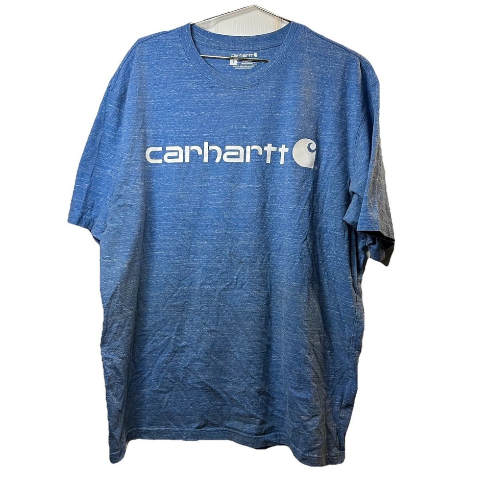 Carhartt Mens Loose Fit Graphic T-Shirt Blue Heather Large Logo Short Sleeve